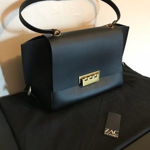 Zac Posen Black Gusset Flap Leather Satchel